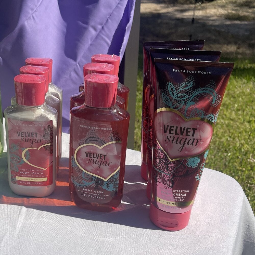 NEW BATH & BODY WORKS - 3 pc lot VELVET SUGAR, cream, wash, lotion, GIFT